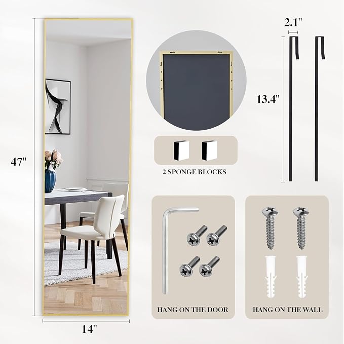 Alpen Gold Over The Door Mirror, 47x14 Inches Full Body Mirror Full Length - Image 3