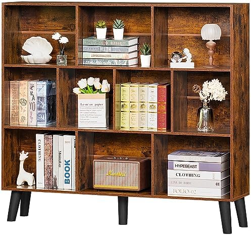 LEYAOYAO 10 Cube Bookshelf, Mid-Century Modern Book Shelf with Legs, Brown by LEYAOYAO-Findtheshiningpointofyourideallife%EF%BC%81