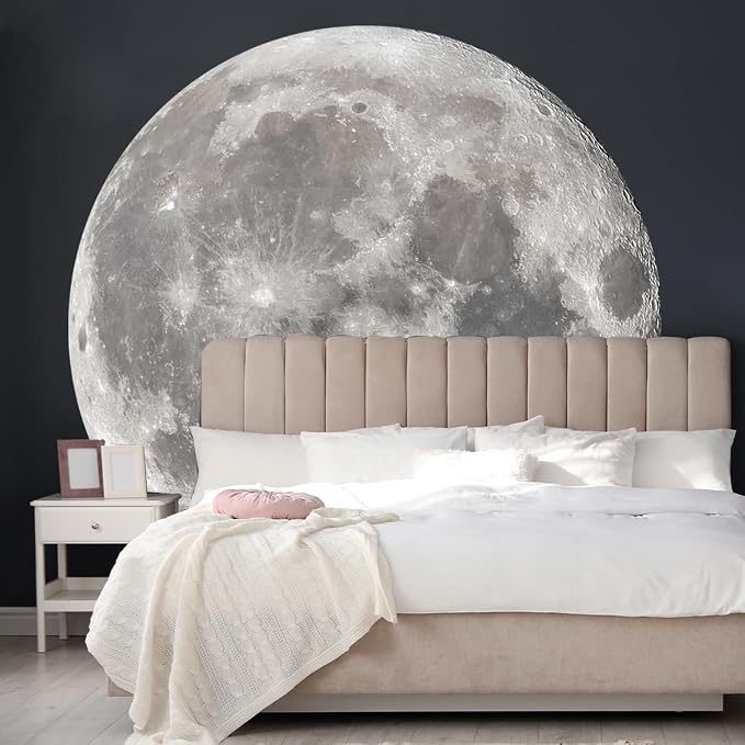Vancoup 6 Sheets Large Moon Wall Stickers Full Moon Decor Wall Decals | Giant Moon Decal Peel and Stick Wall Murals Decor for Living Room Nursery Kids Bedroom Classroom (Silver Moon) - Image 2