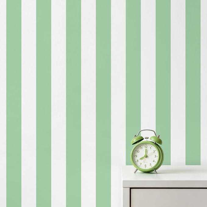 Green and White Striped Wallpaper Peel and Stick Wallpaper Self-Adhesive Removable Waterproof Wall Paper for Walls Modern Vinyl Film 17.3”x120” by Qianglive