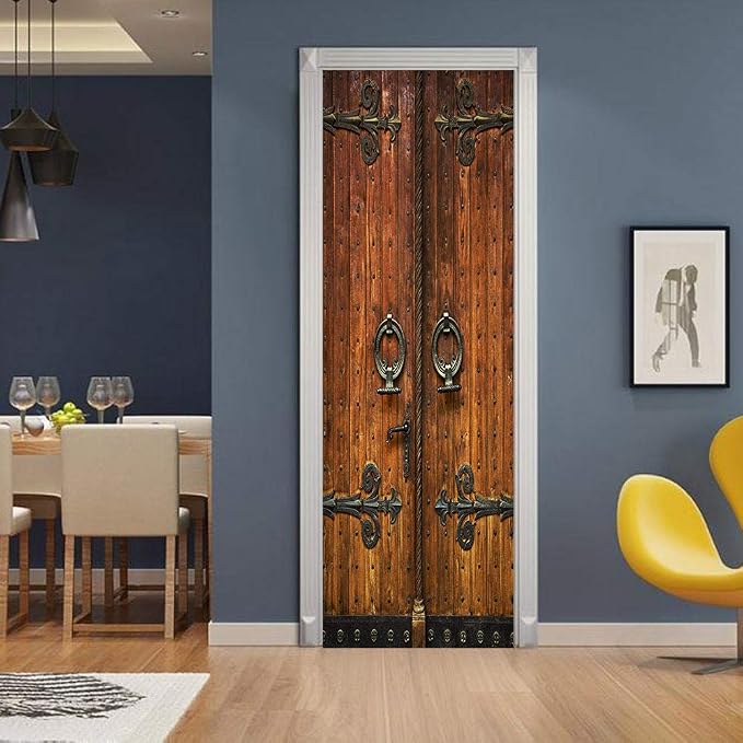 COLORSPRING 3D Door Stickers Peel and Stick, Retro Door Decal Cover | Removable Self-Adhesive Wallpaper Mural for Home Décor - Image 7