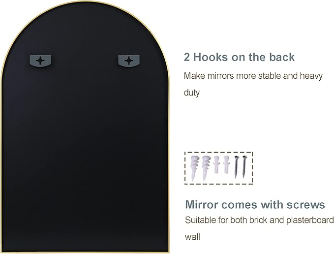 Arched Bathroom Mirror for Wall, 36" x 24" Metal Frame Vanity Mirror, Black - Image 5