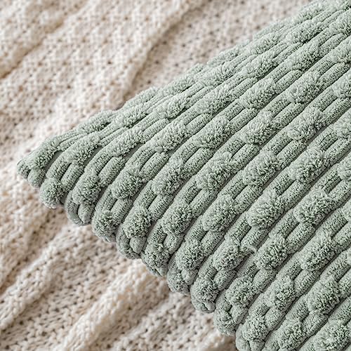 MIULEE Lumbar Decorative Throw Pillow Covers 12x20 Greyish Green Corduroy - Image 2