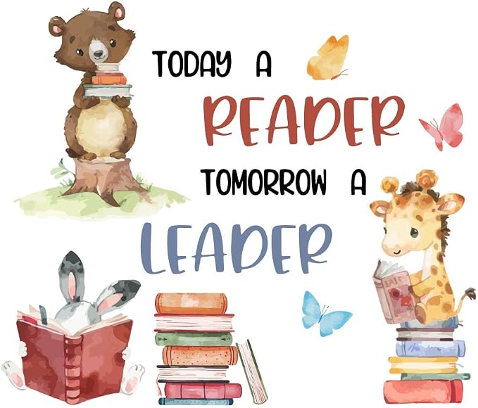SUPERDANT Animals Reading Book Wall Sticker Inspirational Wall Decal Peel and Stick Classroom Vinyl Art Decals Read Corner Decor for Nursery Library Kids Room Study Room Decoration Back to School by SUPERDANT