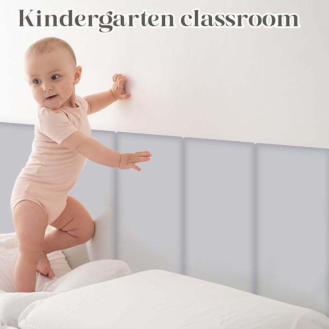 Hahafelt Wall Padding for Playroom Peel and Stick Headboard 3D Anti Collision Upholstered Wall Panels Self Adhesive Headboard(15.75" X 7.87" X 1.18",Light Gray,4 Pack) - Image 7