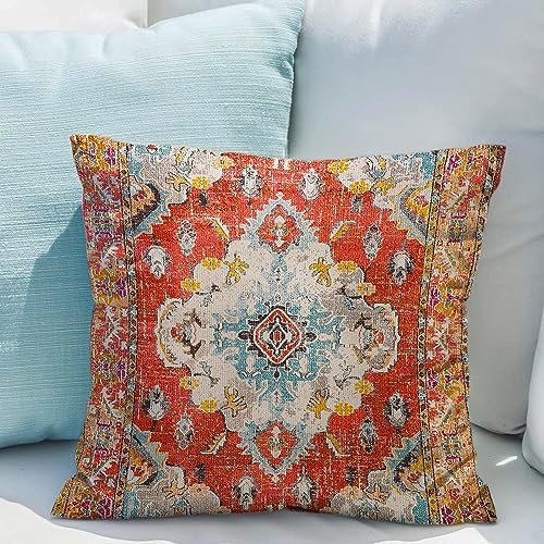 Snycler Boho Throw Pillow Covers 18x18 inch Set of 2 Boho Rug Carpet Double Sided Pattern Cotton Soft Pillow Case Cushion Cover Pillowcase for Couch Sofa Bed Decorative (Orange) - Image 6