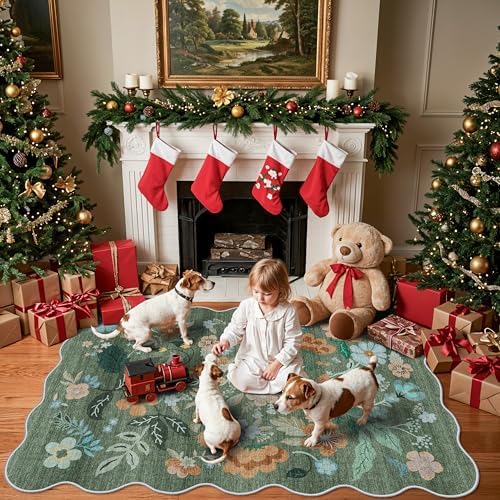 4x6 Living Room Area Rugs: Washable Farmhouse Nursery Kitchen Floral Rugs Non-Slip Small Cute Bedroom Carpet Non-Shedding Floor Mat for Kids Room University dormitory Decorative Rugs(4x6,Floral/Green) - Image 5