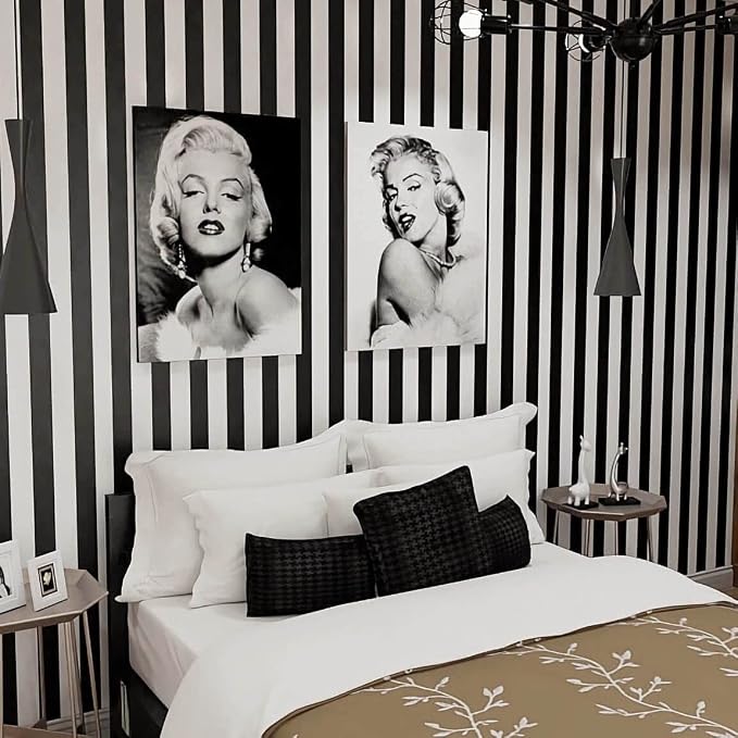 Black and White Striped Peel and Stick Wallpaper Self-Adhesive Removable Waterproof Wallpaper Wall Covering Cabinets Shelves Decorative A Set of 17.3"x300" - Image 4
