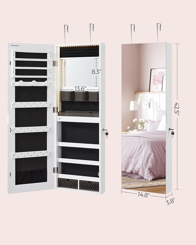 SONGMICS Mirror Jewelry Cabinet Armoire, Wall or Door Mounted, Lockable - Image 6