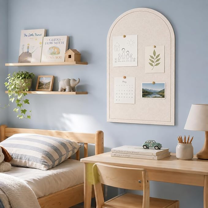 Large Arched Felt Bulletin Board, Sized 36" x 24" for Office & Wall Decor – 6 Customizable Adhesive Tiles with Pins are Perfect to Display Your Photos (Khaki-B) - Image 6