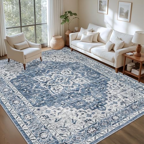 3x5 Area Rugs Living Room: Washable Vintage Rug for Bedroom Blue - Image 2