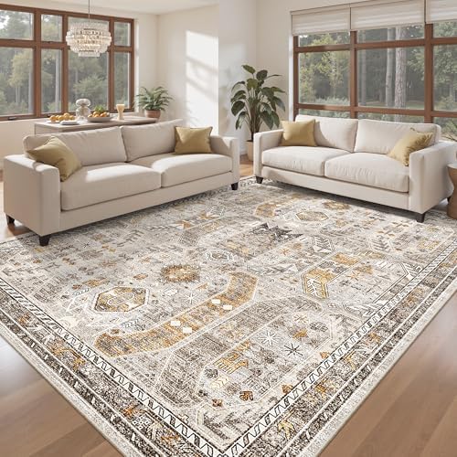 Madane 8x10 Area Rugs for Living Room, Non-Slip Washable Rug, Brown/Gold - Image 2