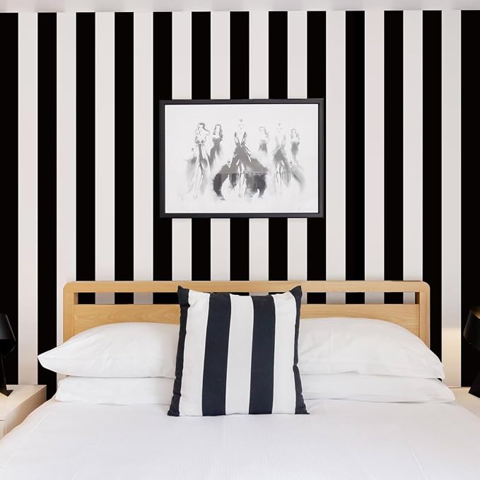 Jeweluck Black and White Striped Wallpaper Peel and Stick Wallpaper Vinyl | 17.7”x236.2” Striped Contact Paper Stripe Wallpaper Waterproof Removable Self Adhesive Wall Paper for Bathroom Decor Vinyl - Image 3
