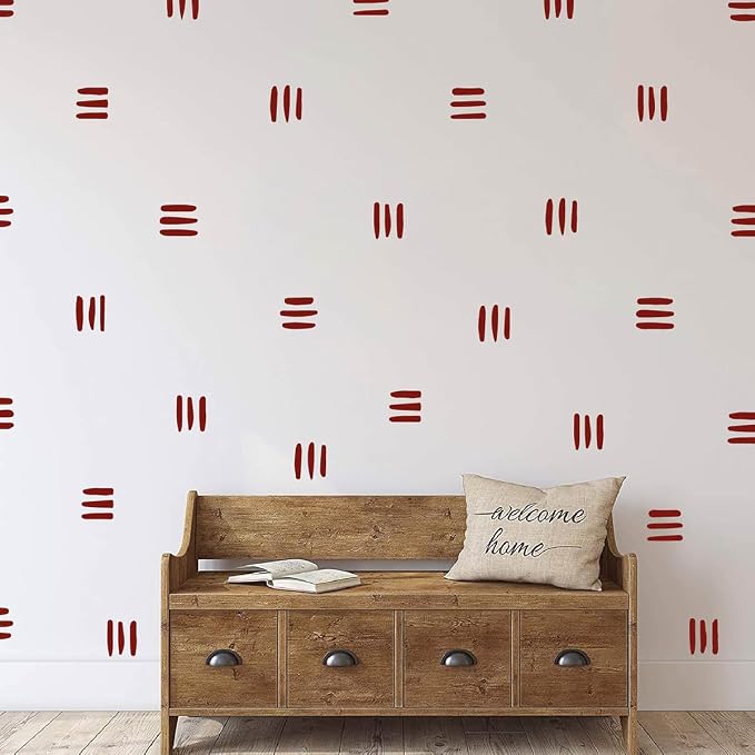 120Pcs Modern Line Wall Sticker Boho Nursery Decal (Dark Red) | Self Adhesive Vinyl, Removable Waterproof Murals, Minimalist Home Art, Ideal DIY Decor For Living Room YT5037 by YUHASIDE