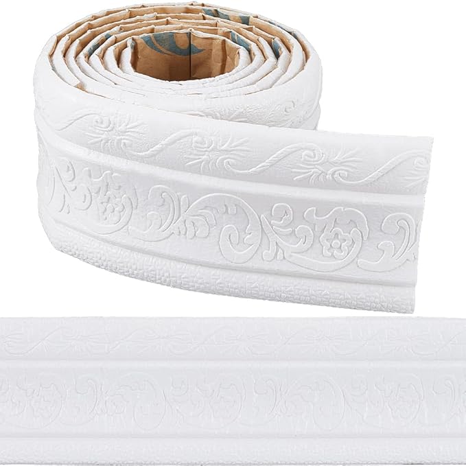 CRASPIRE 88 x 3.35 Inch White Crown Molding Peel and Stick Self Adhesive Flexible Foam Trim 3D Decorative Wallpaper Border Wall Edging Foam Baseboard Mirror Border Wall Lines Hotel DIY Decor by CRASPIRE