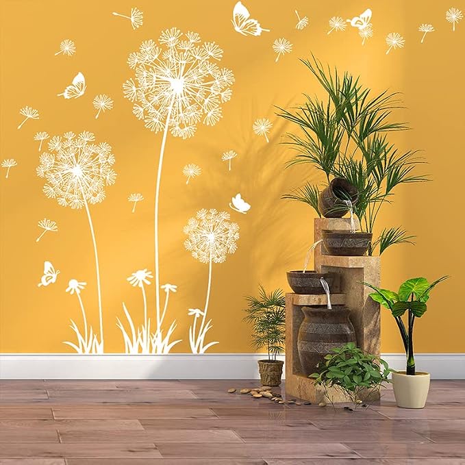 Arawat Wall Decals Peel and Stick Wall Stickers Decor Flower Wall Mural for Bedroom Butterfly Dandelion Wall Art Floral Wall Stickers & Murals for Living Room Bathroom Removable Door Sticker - Image 6