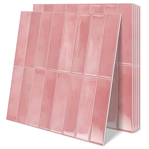 10 Sheets Upgraded Thicker Design Subway Tile Peel and Stick Backsplash | 12”×12”Self Adhesive Wall Tiles Stick on Back Splash for Kitchen,Bathroom,Camper(Pink) by MOONFUN