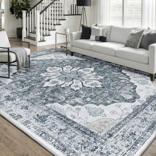 RELEANY Washable Area Rug, 5'x7', Grey/White/Beige - Image 2