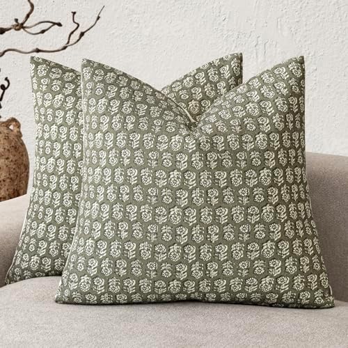 Foindtower Decorative Floral Print Throw Pillow Covers 20×20 Sage Green by Foindtower