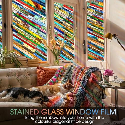 Stained Glass Window Film,3D Vintage Floral Privacy Static Cling,16.9x39.4 - Image 6