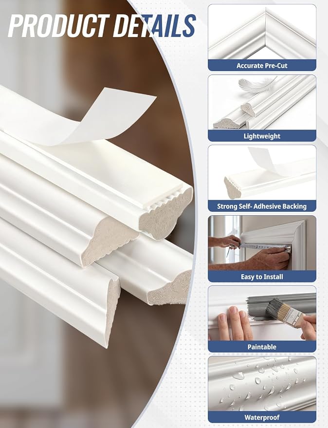 Peel and Stick Wall Molding Kit, 3 Set Pre-Cut Wainscoting Panels | Interior Wall Decor, Ready to Assemble, Accent Molding Trim - Image 6