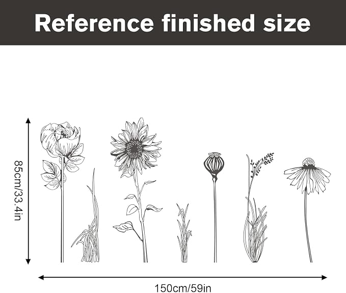 Black Simple Flower Plant Wall Decals, 2 Sheets Large Boho Floral Modern Wall Stickers Peel Stick Sketch Wildflower Wallpaper Art Decor for Bedroom Living Room Office Gifts for Mom(11.8x35.4 in/Sheet) - Image 7