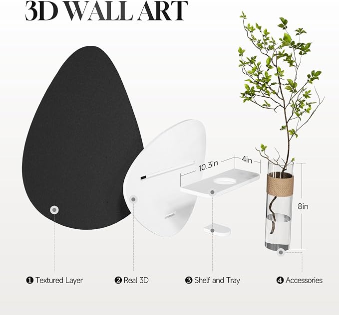 Cuspin 3D Textured Black and White Wall Art with Vase and Shelf, 1 Piece | Modern minimalist wall decor, Abstract art wall decor, Sculptural wall art for living room bedroom dining room hallway decor - Image 7