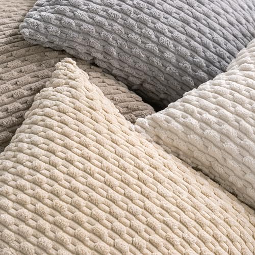Set of 4 Neutral Decorative Throw Pillow Covers 16x16 Inch Corduroy Pillow Covers for Bed Couch Sofa Living Room Soft Square Cushion Cases - Image 4