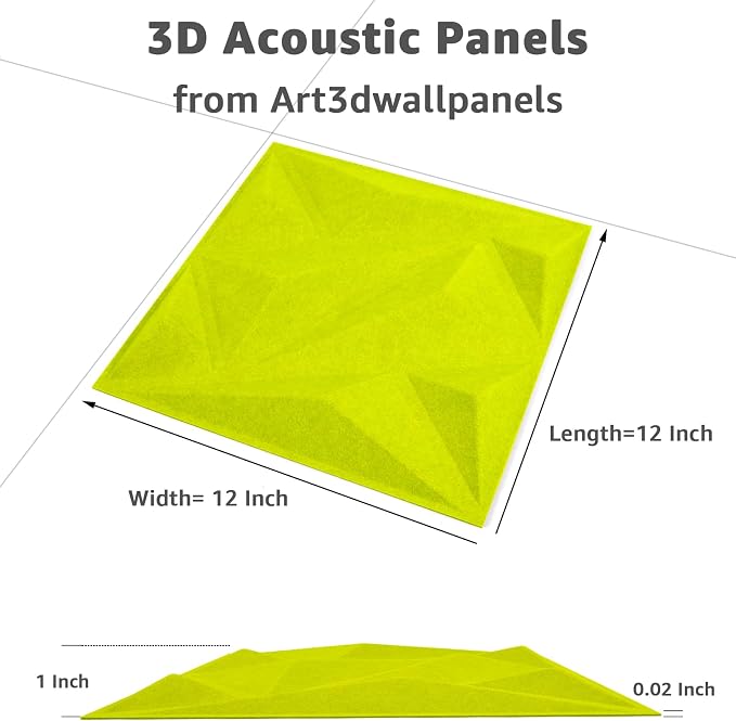 Art3dwallpanels Acoustic Panels, Fluorescent Green, 20 Pack, 12" X 12" | Soundproof Wall Panels, Sound Dampening, 3D Wall Panels, Sound Absorbing, Without Tape, Flame Retardant Formaldehyde Free - Image 2