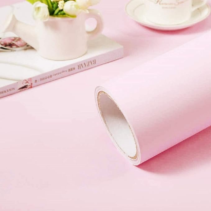 practicalWs Pink Self-Adhesive Wallpaper Film Stick Paper Easy to Apply | Peel And Stick Wallpaper Shelf Liner Table and Door Reform Wall paper by practicalWs