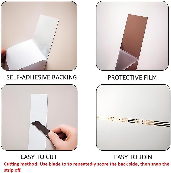 Mirror Acrylic Trim Roll, Peel and Stick Self Adhesive Wall Molding Strips – 5 Rolls x 4 FT (Total 20 FT), 0.8 Inch Wide Flexible Mirror Tape for Wall Paneling, Door & DIY Decor, Silver - Image 9