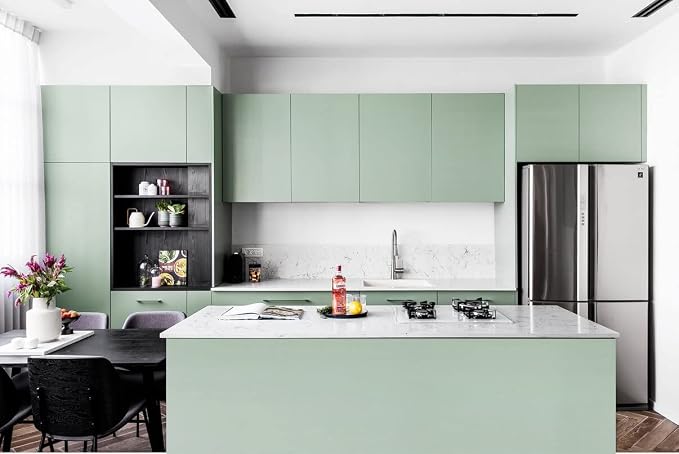 Dimoon 236''x17.7'' Green Peel and Stick Wallpaper Contact Paper Modern Self Adhesive Wall Paper Removable Renter Friendly Textured Solid Color Shelf Cabinet Vinyl Roll (236''x17.7'',Palegreen) - Image 3