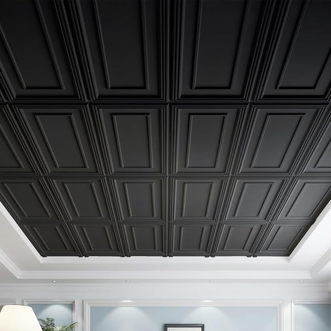 Art3d PVC Ceiling Tiles, 3D Plastic Sheet in Black, 2 x 2 ft, 12-Pack | Lightweight, Waterproof, No Sag and Breakage, Compatible with Grid System, Perfect for Basement, Kitchen - Image 3