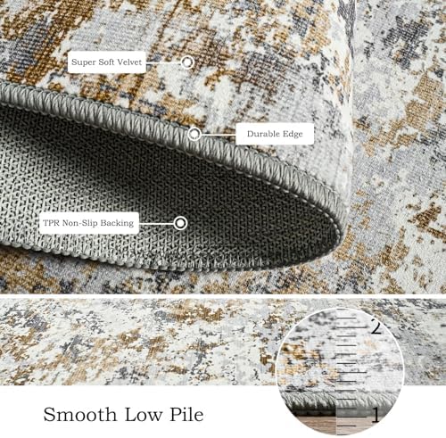 Toneed 4x6 Washable Area Rugs for Bedroom Living Room, Brown Grey Gold - Image 6