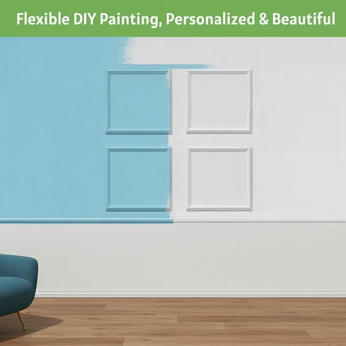 Peel and Stick Wall Molding, 4 Set 20" x 20" Premade Wainscoting Panels | Ready-to-Assemble Wall panel Kit, Paintable Molding Trim Decor for Living Room Bedroom Hallway Kitchen Island - Image 6