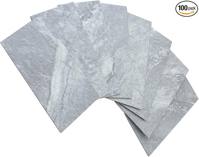 AULIGET 100-Piece Peel and Stick Backsplash Wall Tiles, 3" x 6" PVC Grey Marble Faux Stick on Tiles for Backsplash Kitchen, Bathroom, Laundry Room, Camper, Fireplace by AULIGET