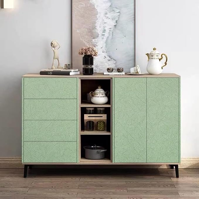 Green Peel and Stick Self Adhesive Wallpaper Countertop Contact Paper | Removable Embossed Silk Waterproof Bathroom Wallpaper 15.7" X 393.7" Kitchen Vinyl Wrap for Cabinet Shelf Liner Paper - Image 7