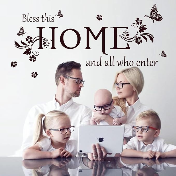 Wall Decals Wall Decor Sticker Quote Bless This Home and All who Enter Removable Mural Wall Stickers for Living Room Dining Room Bedroom Entryway Family Home Decoration (Brown) - Image 4