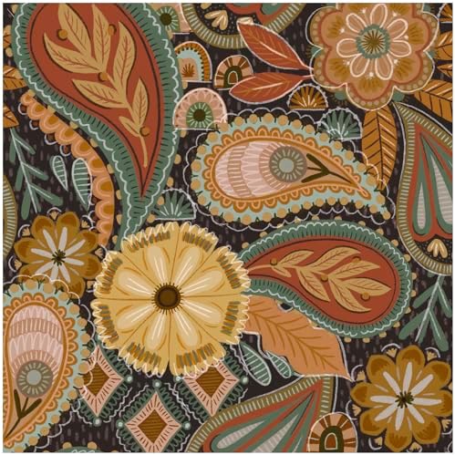 HAOKHOME Boho Peel and Stick Wallpaper Floral Paisley Brown/Yellow/Terracotta Renter Friendly Removable Wall Paper for Bedroom Decor 17.3in x 9.8ft by HAOKHOME