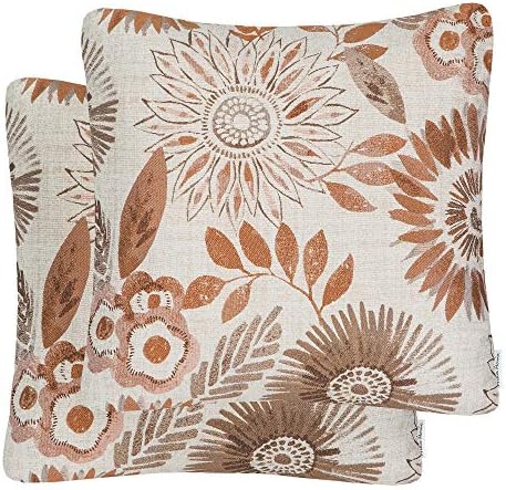 Mika Home Pack of 2 Throw Pillow Covers Decorative Pillow Cases for Sofa Couch Bed,Sunflower Pattern,22x22 Inches,Brown Cream by MikaHome