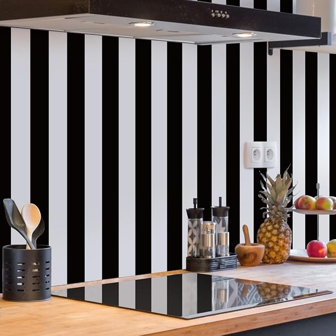 Jeweluck Black and White Striped Wallpaper Peel and Stick Wallpaper Vinyl | 17.7”x393.7” Striped Contact Paper Stripe Wallpaper Waterproof Removable Self Adhesive Wall Paper for Bathroom Decor Vinyl - Image 4