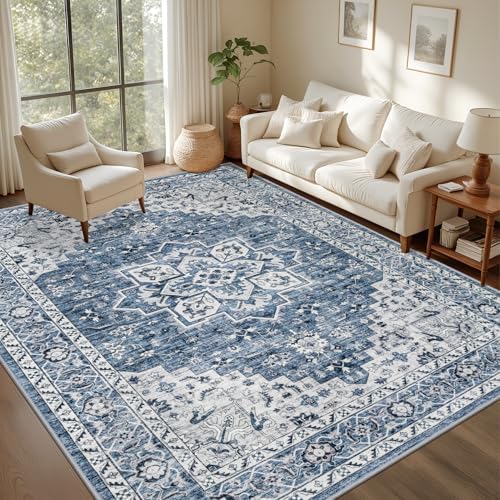 5x7 Area Rugs Living Room: Washable Vintage Rug for Bedroom Blue - Image 3