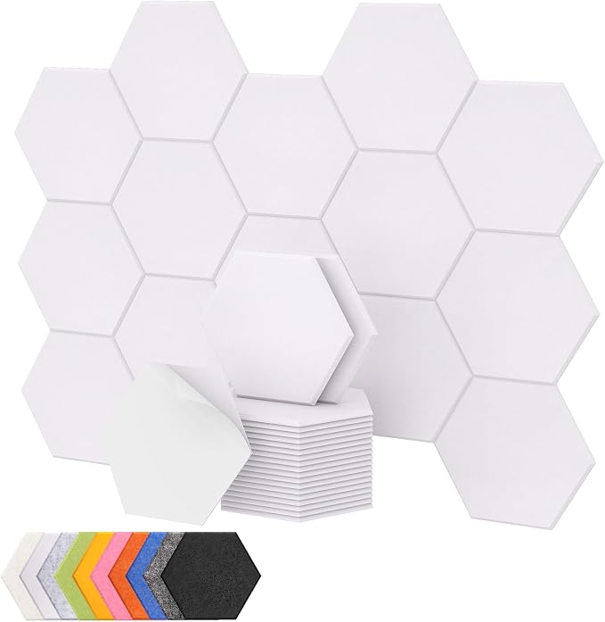 18 Pack High Density Hexagon Acoustic Panels, TONOR 12"x 10"x 0.4" Soundproof Wall Panels, Sound Absorbing Panels for Interior Wall Décor, Peel and Stick Modern for Studio, Office, Home, White by TONOR