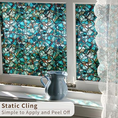 funlife Original Hand-Drawn Privacy Stained Glass Window Film, Single Sided Static Cling Window Cling Suitable for Entryway, Reusable Glass Windows Door Decor, 29.53"x118", Spring Pine Cobblestones - Image 6