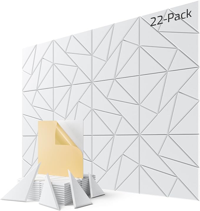 22 Pack Geometric Sound Proof Foam Panels for Walls 12"x12"x0.4" Fabric | Cuttable Self-adhesive Acoustic Panels for Home Office Studio Noise Reduction with Flexible DIY Layout, Decorative Black by Lebenforce