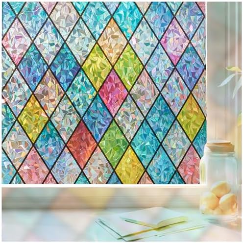 Stained Glass Window Film, Rainbow Lattice Privacy Static Cling,17.5x78.7 by WindimileyDecor