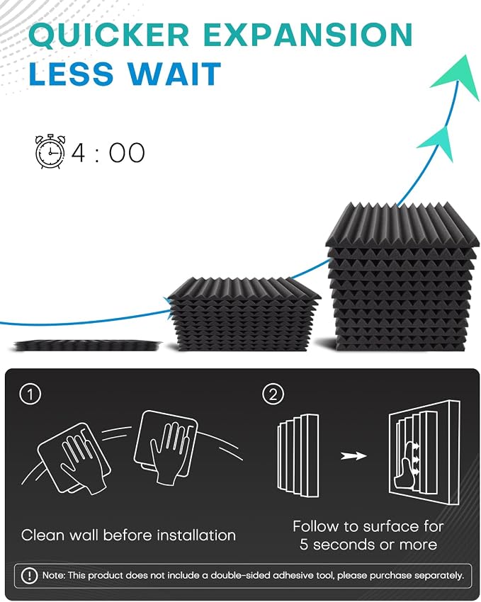 96 Pack Sound Proof Foam Panels for Walls, 1 X 12 X 12 Inches Acoustic Foam Panels, High Density Acoustic Panels Sound Absorbing, Black White Noise Cancelling Studio Wedges (NOT INCLUDE ADHESIVE) - Image 8