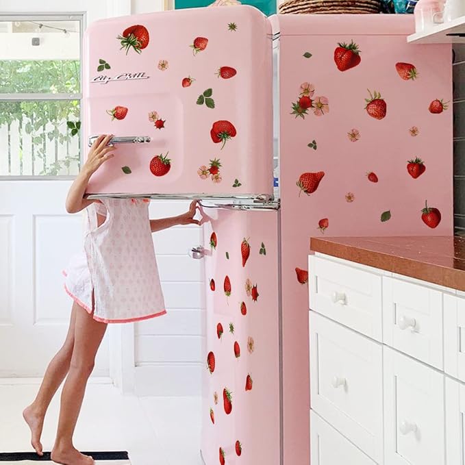 4 Sheets Removable New Strawberry Wall Decal Fresh Fruit Wall Decoration DIY Peel and Stick Wall Art Wallpaper for Bedroom Living Room Kid's Room Nursery Rental House Apartment Decoration - Image 7
