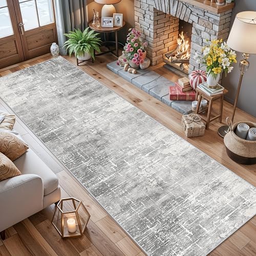 Washable Long Hallway Runner Rug: Non-Slip 2'6x12 Kitchen Rugs Abstract Entryway Bathroom Runner Soft Living Room Bedroom Beside Floor Mat Indoor Farmhouse Carpet for Home Office(2'6x12,Light/Grey) - Image 4