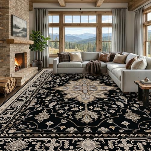 RELEANY Washable Area Rug, Large 10'x12', Black/Neutral by RELEANY